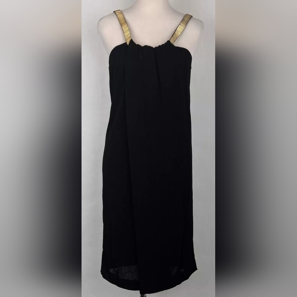 GUCCI Women's Black Silk Dress with Gold Beaded Straps, NWT - Picture 1 of 6